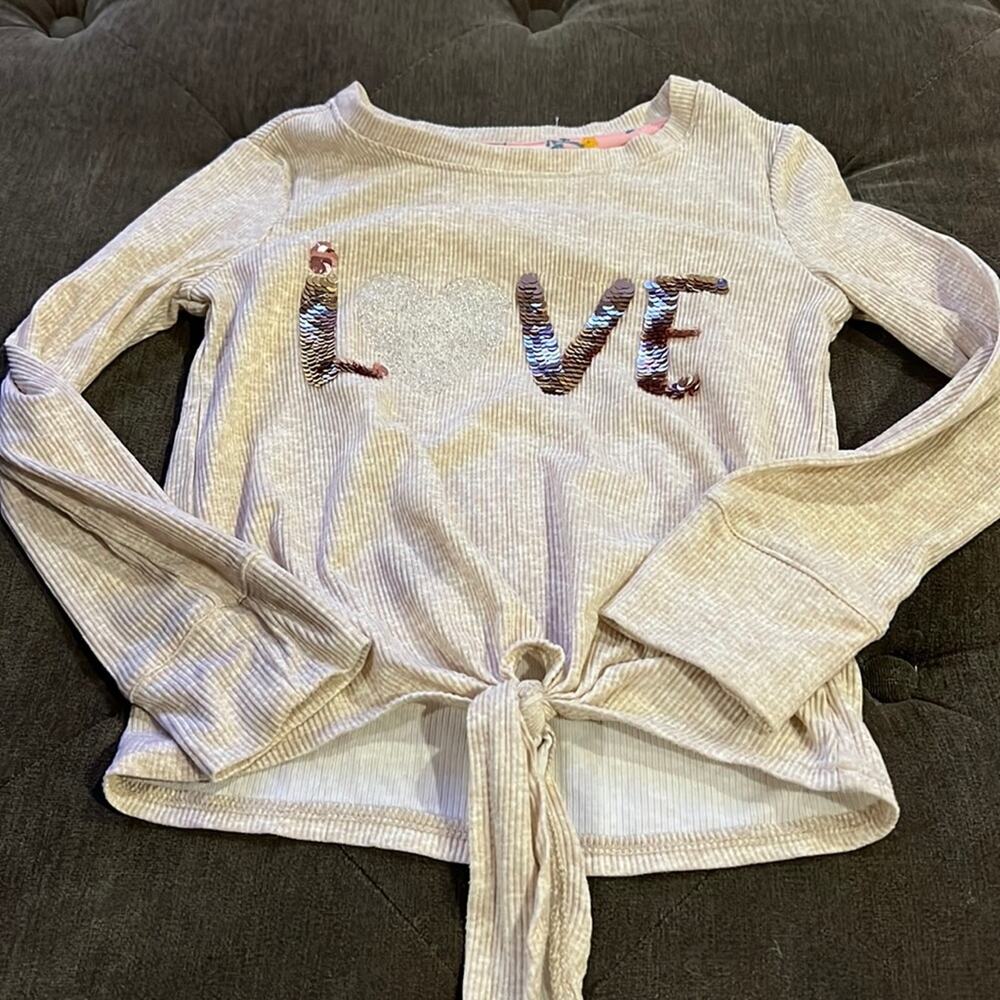 Sunset sky “love” sequin shirt size 4